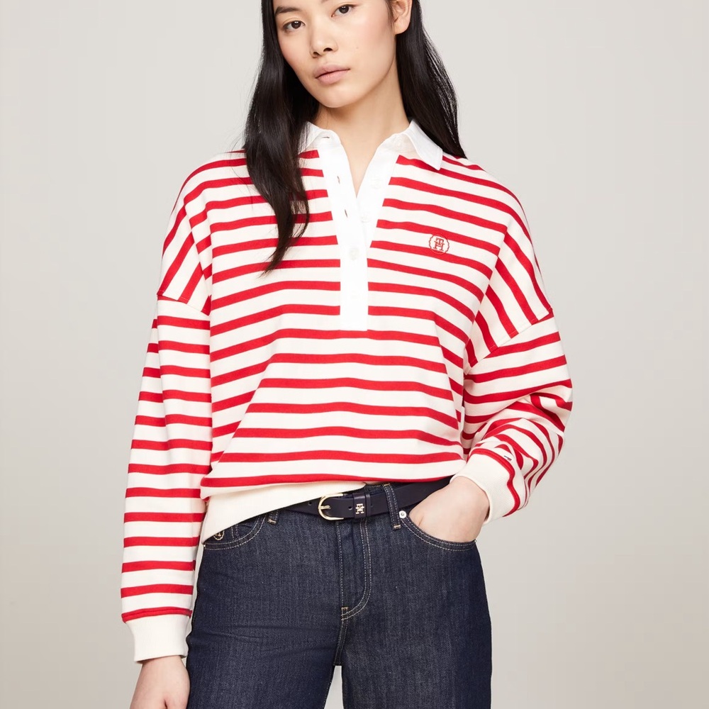 Tommy Hilfiger Relaxed Fit Breton Stripe Rugby Polo